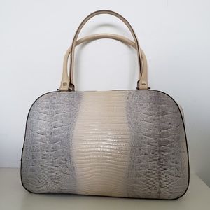 Salvatore Ferragamo Beige Leather Embossed Handbag